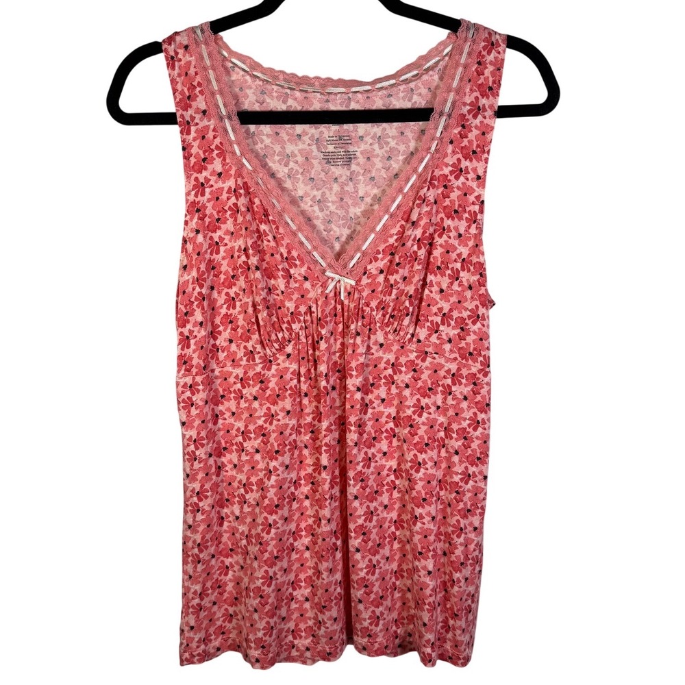 Apt 9 Intimates Pink Floral Lace Trim Pajama Tank Top Womens Large Sleeveless